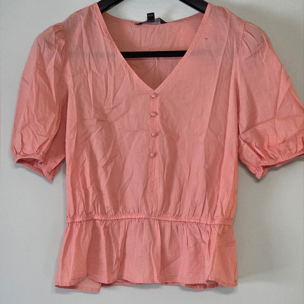 Banana Republic Peach Peplum Top Blouse Coastal 100% Cotton Sz M